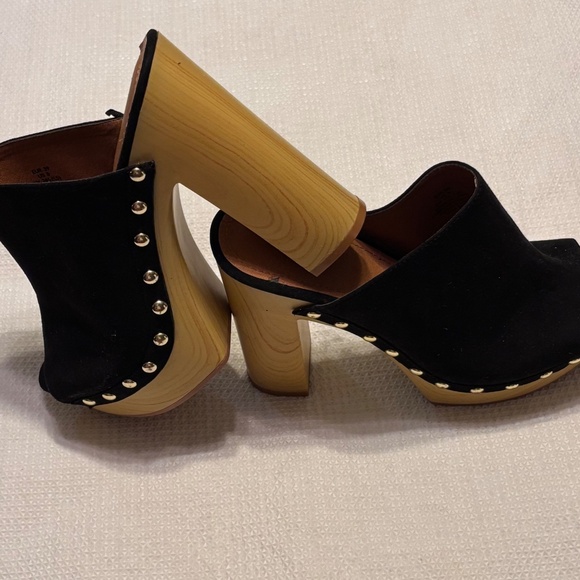 H & M platform sandals black suede wood heels clogs open toe Euro 39 US 8 - Picture 6 of 9